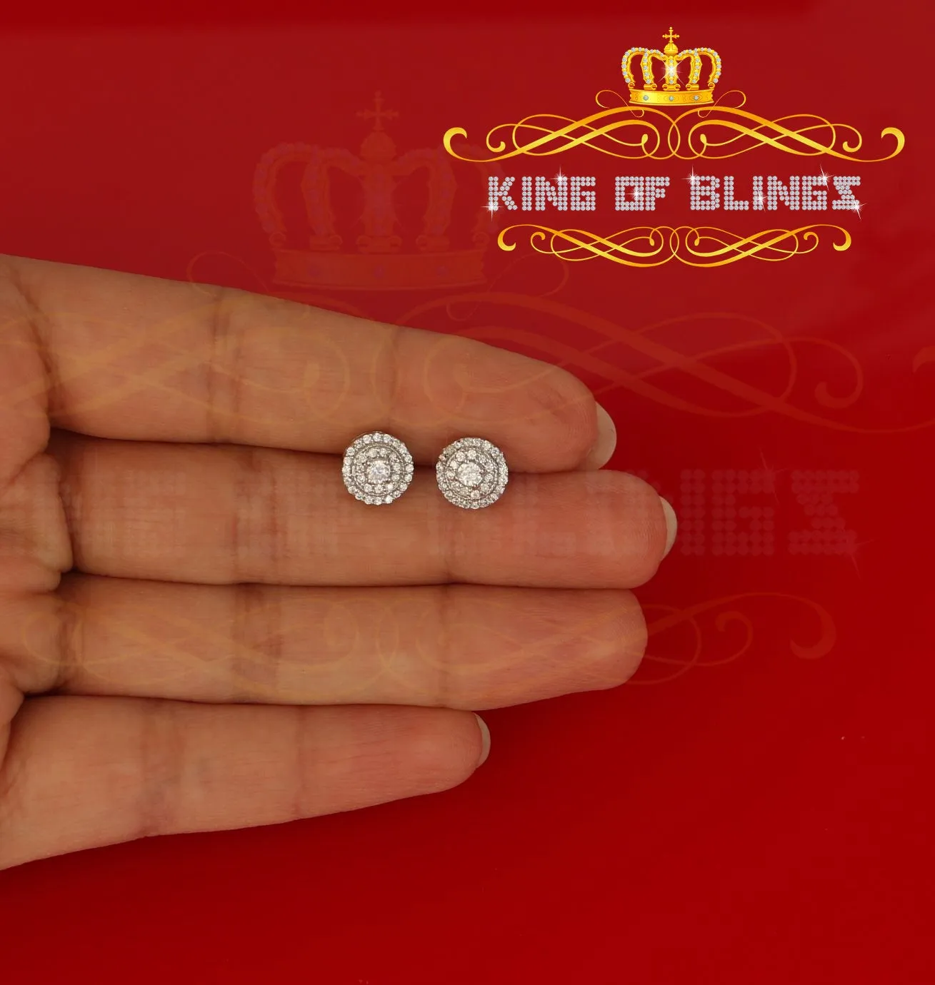 King of Blings- White Sterling Silver 0.78ct Cubic Zirconia Ladies 925 Hip Hop Round Earrings