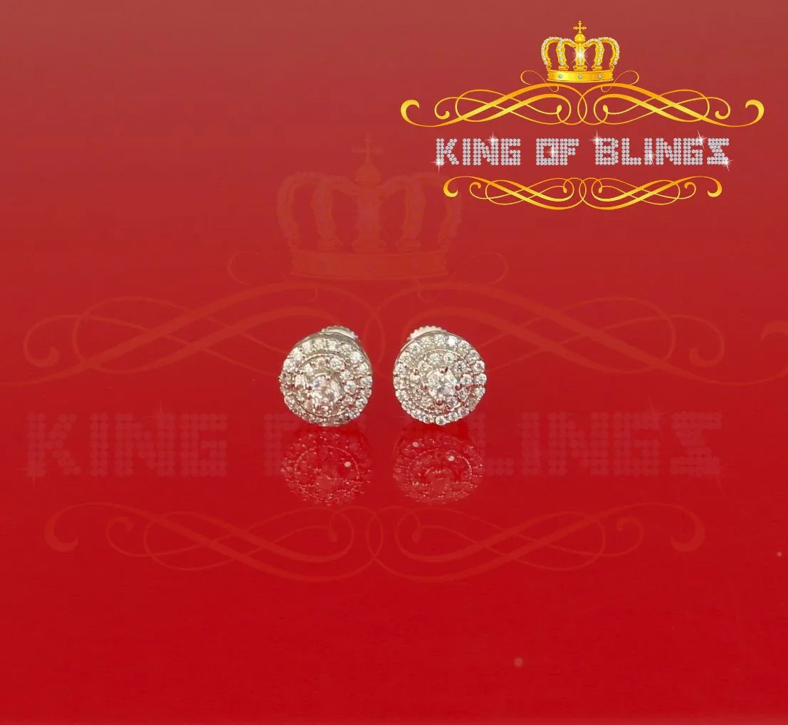 King of Blings- White Sterling Silver 0.78ct Cubic Zirconia Ladies 925 Hip Hop Round Earrings