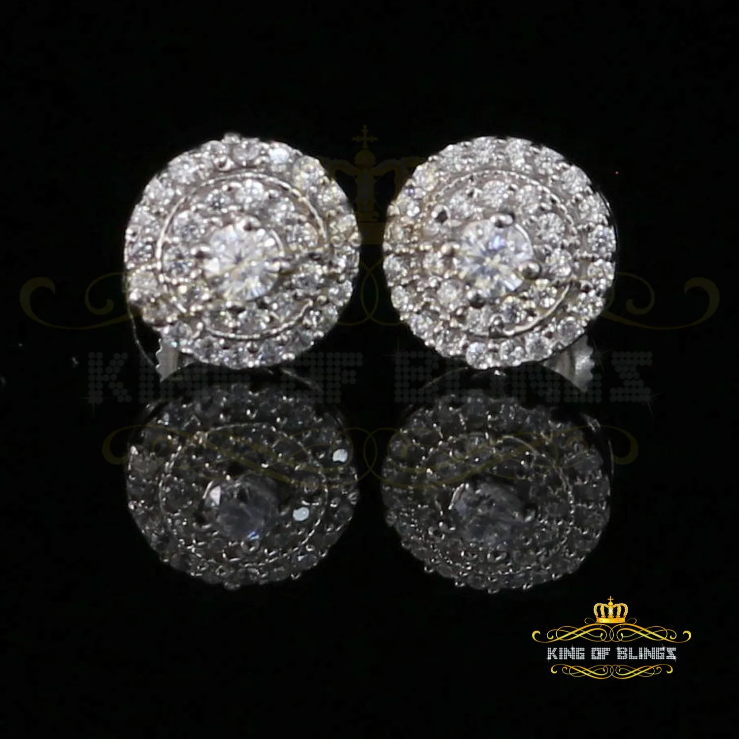 King of Blings- White Sterling Silver 0.78ct Cubic Zirconia Ladies 925 Hip Hop Round Earrings