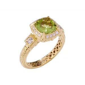 Konstantino Alexandria 18K Yellow Gold Peridot Ring with White Sapphires and Diamonds