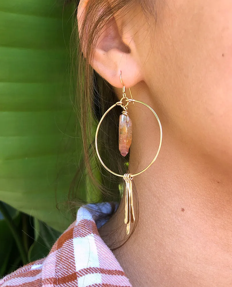 Large Quartz Crystal Hoop Earrings with Spikes