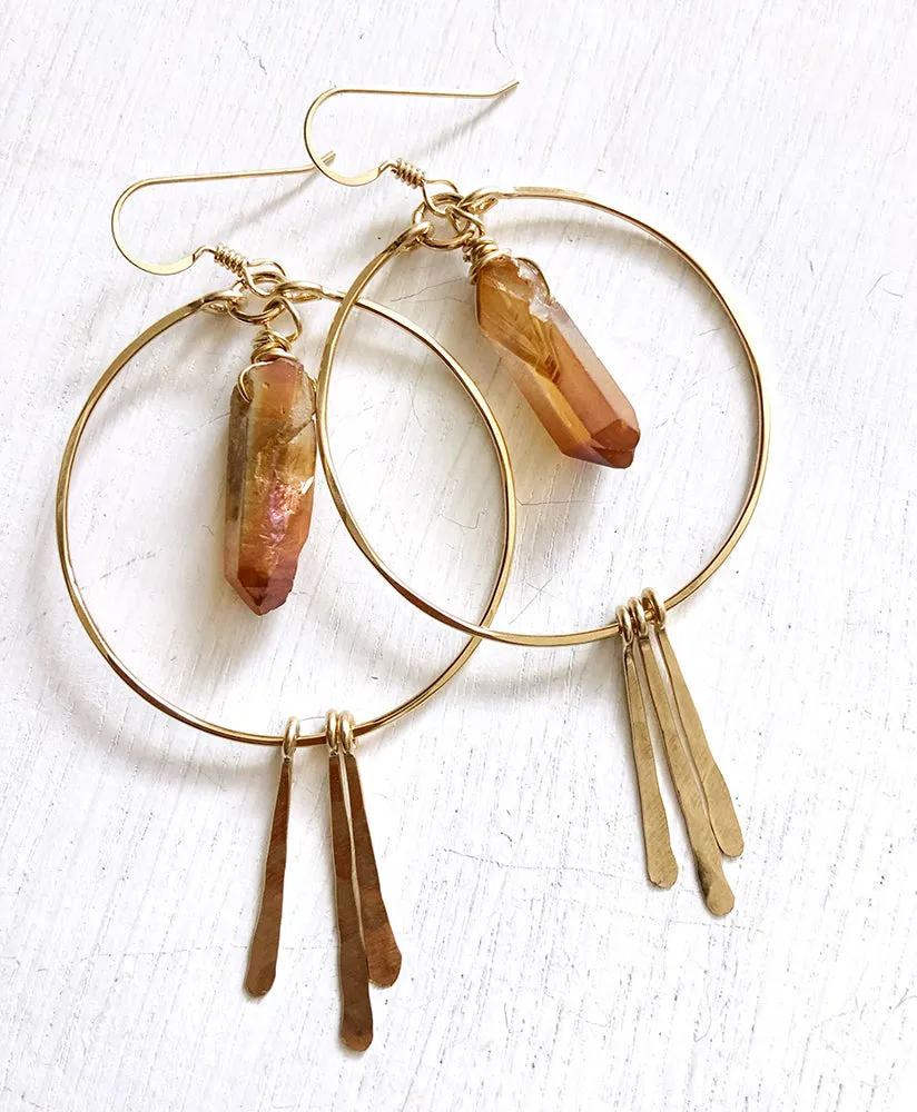 Large Quartz Crystal Hoop Earrings with Spikes