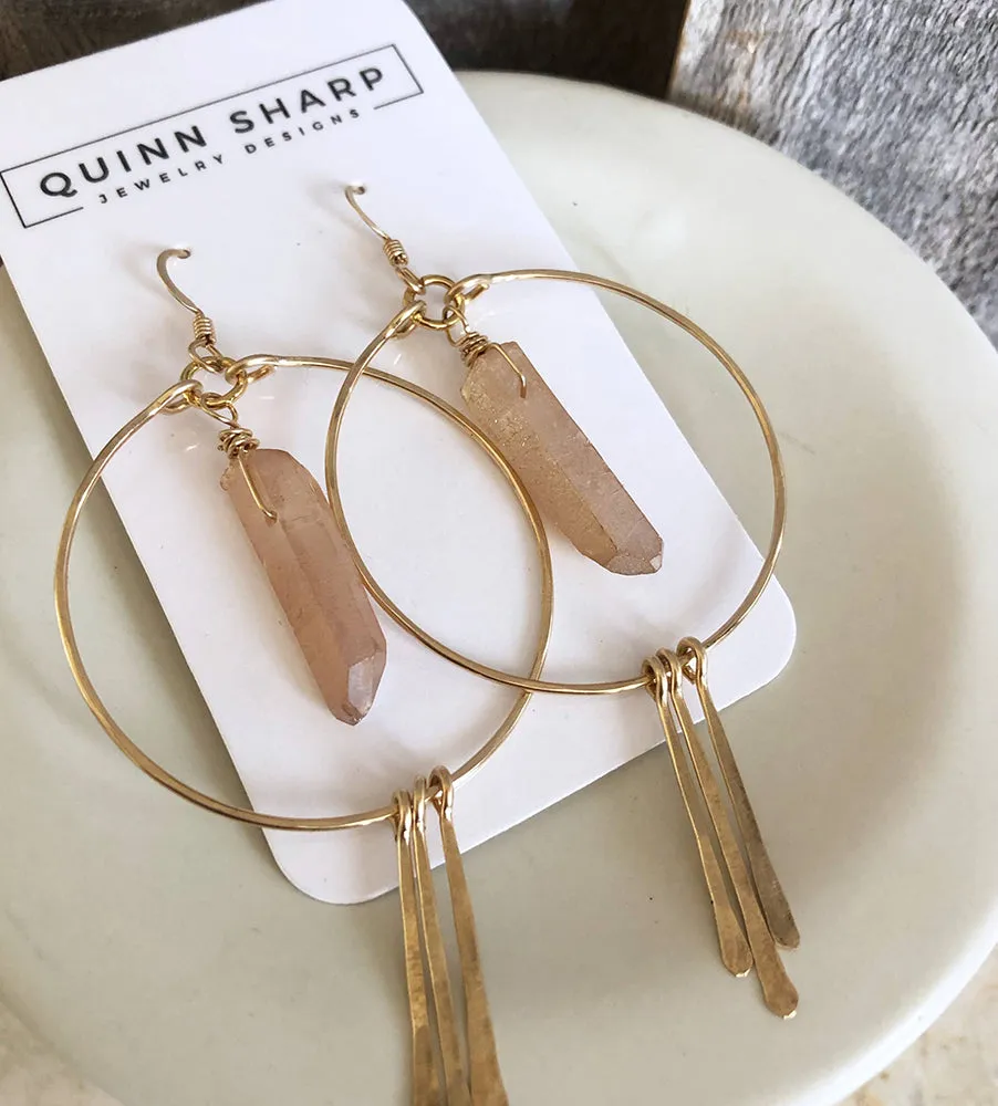 Large Quartz Crystal Hoop Earrings with Spikes