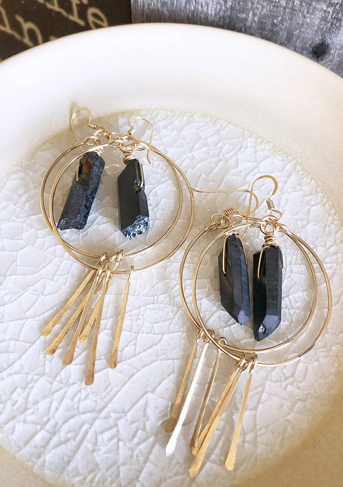 Large Quartz Crystal Hoop Earrings with Spikes