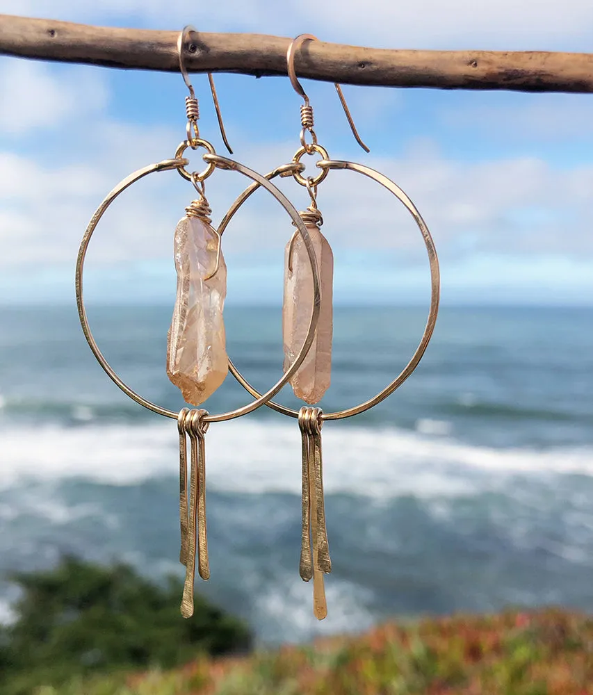 Large Quartz Crystal Hoop Earrings with Spikes