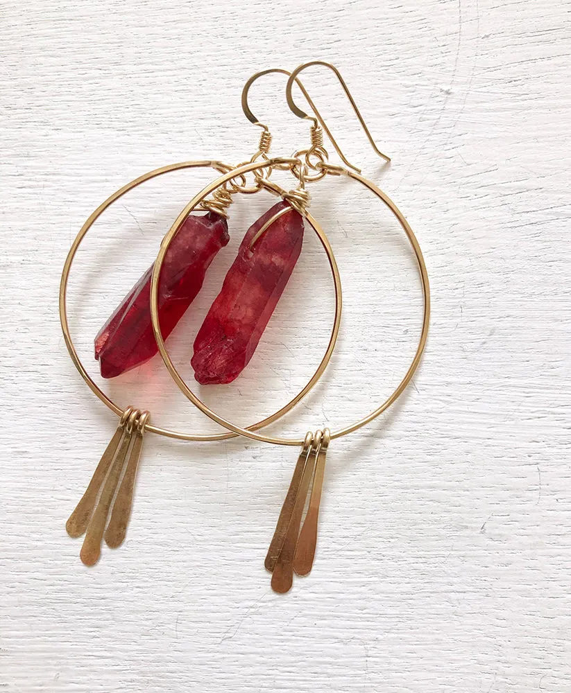 Large Quartz Crystal Hoop Earrings with Spikes