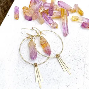 Large Quartz Crystal Hoop Earrings with Spikes