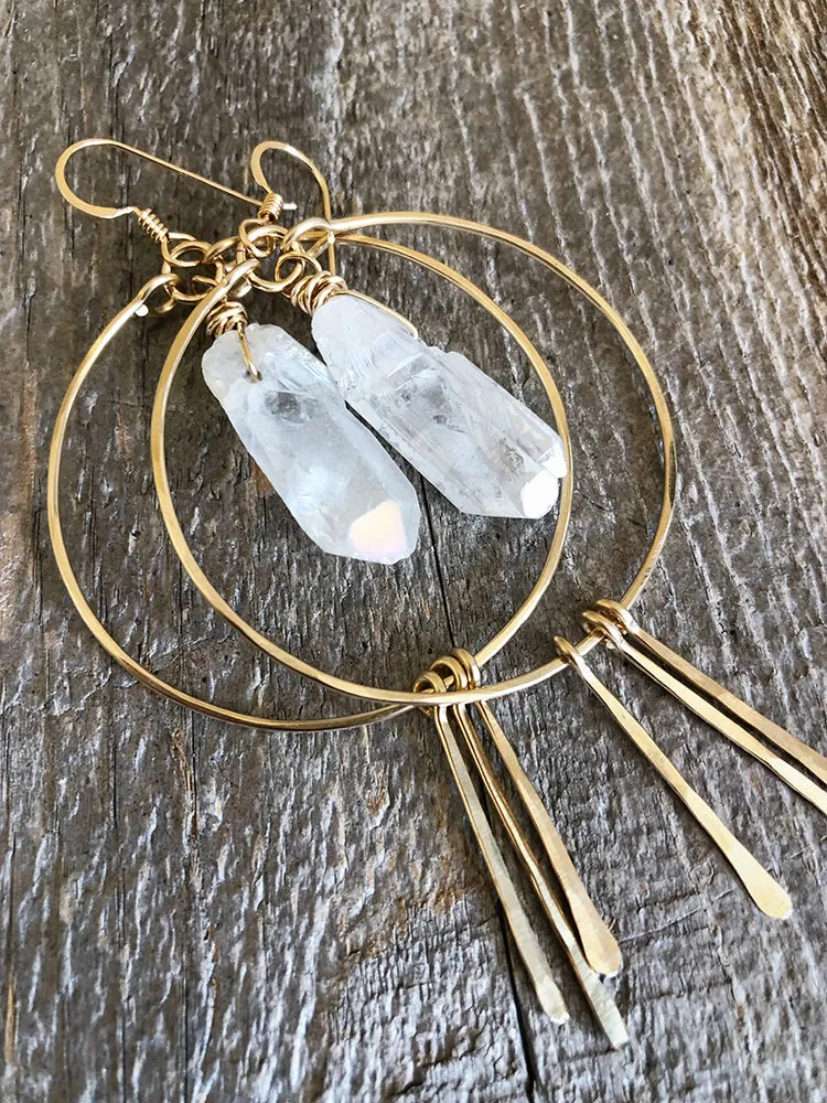 Large Quartz Crystal Hoop Earrings with Spikes