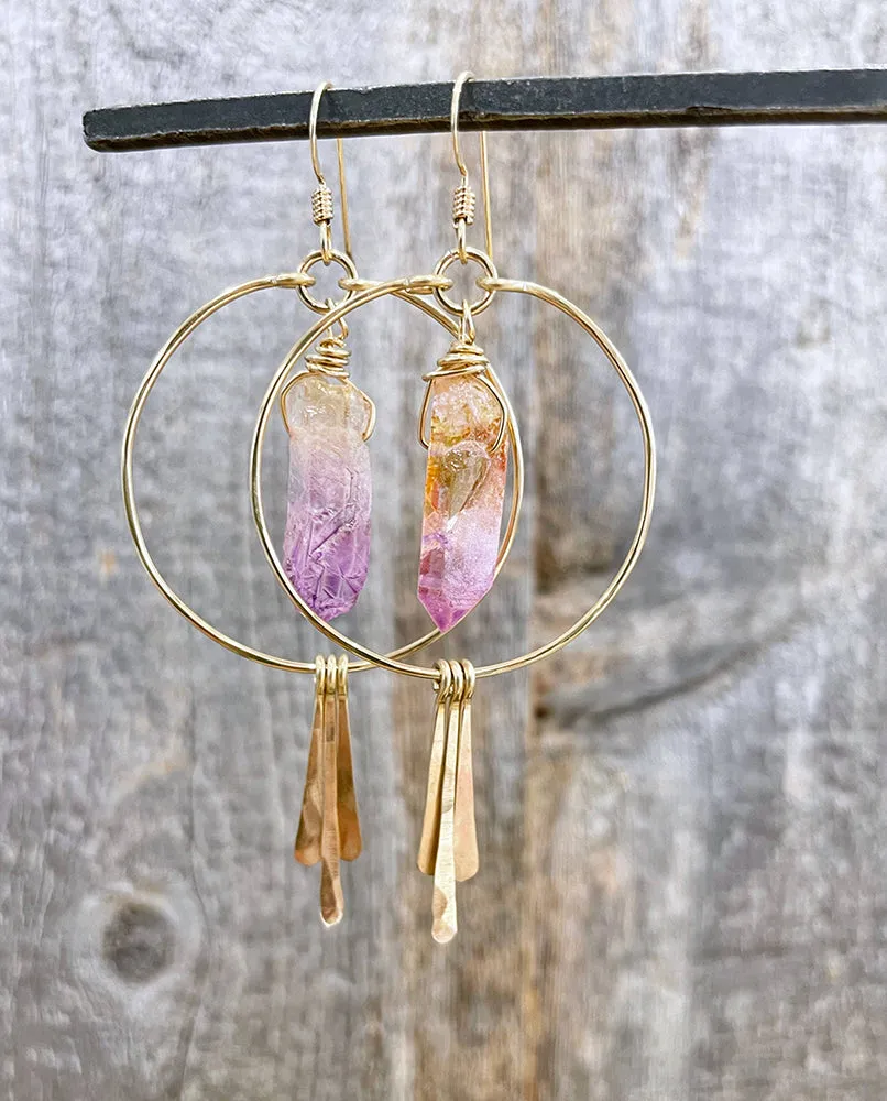 Large Quartz Crystal Hoop Earrings with Spikes