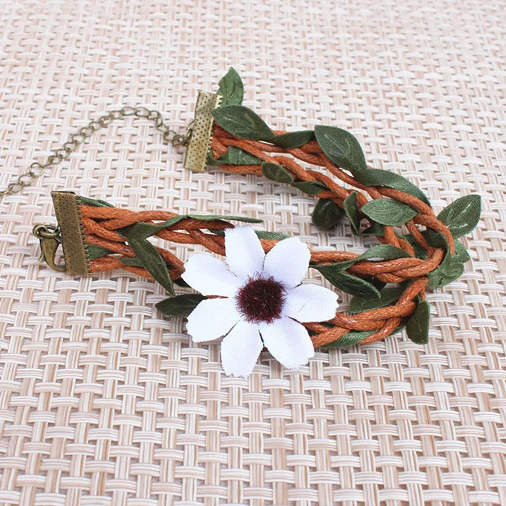 Leaf Rattan Weave Flower Vintage Anklet