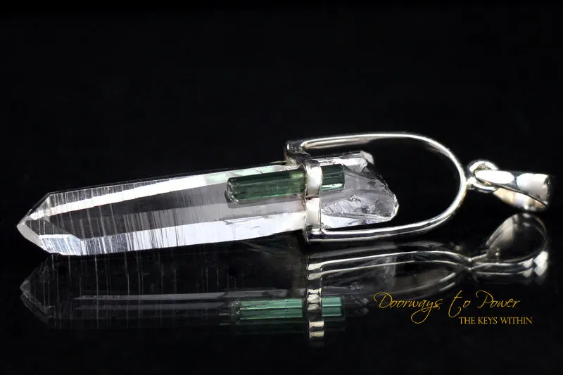 Lemurian Laser Quartz Temple Heart Dow Green Tourmaline Pendant