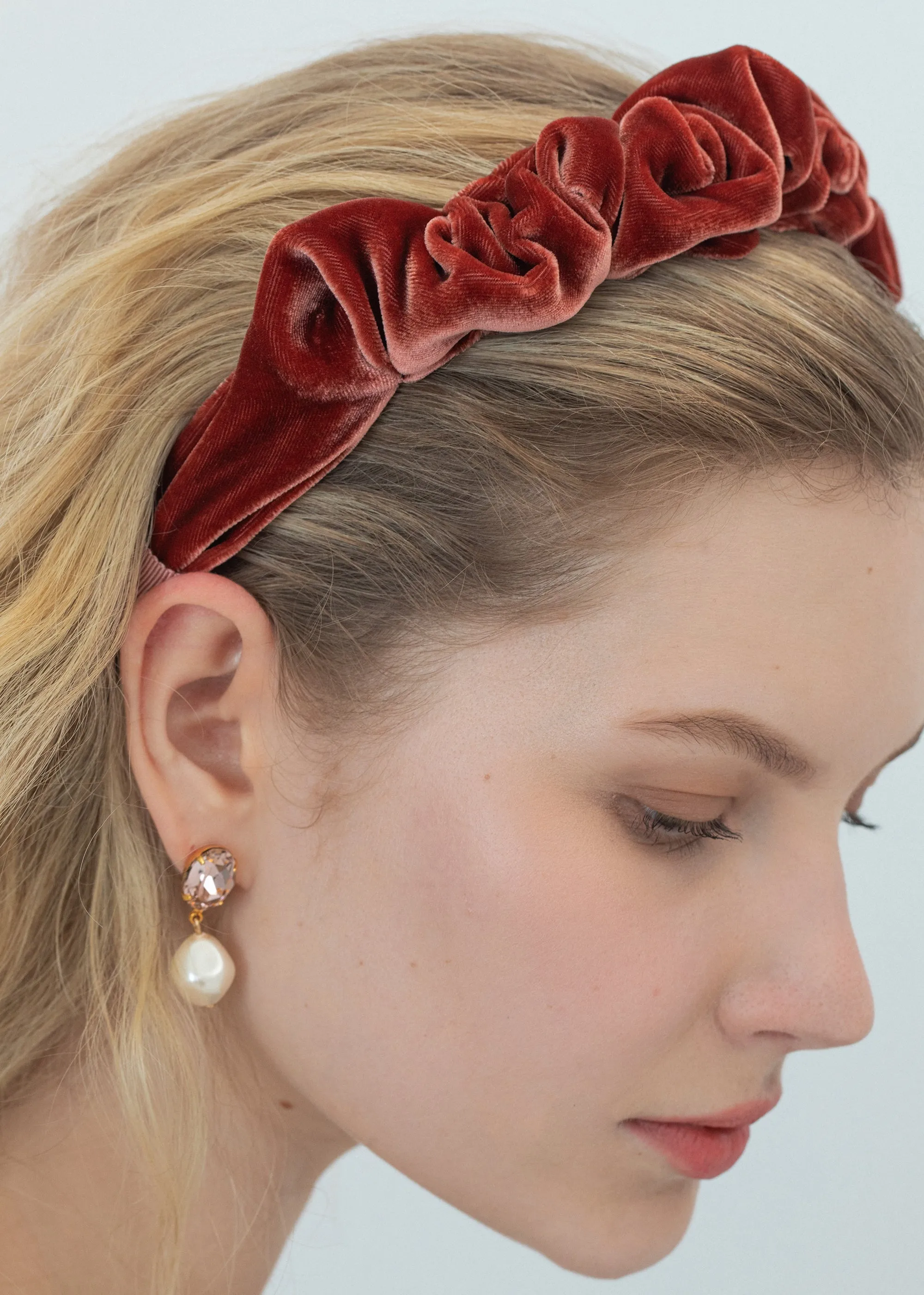 Lia Headband in Velvet -- Antique Rose