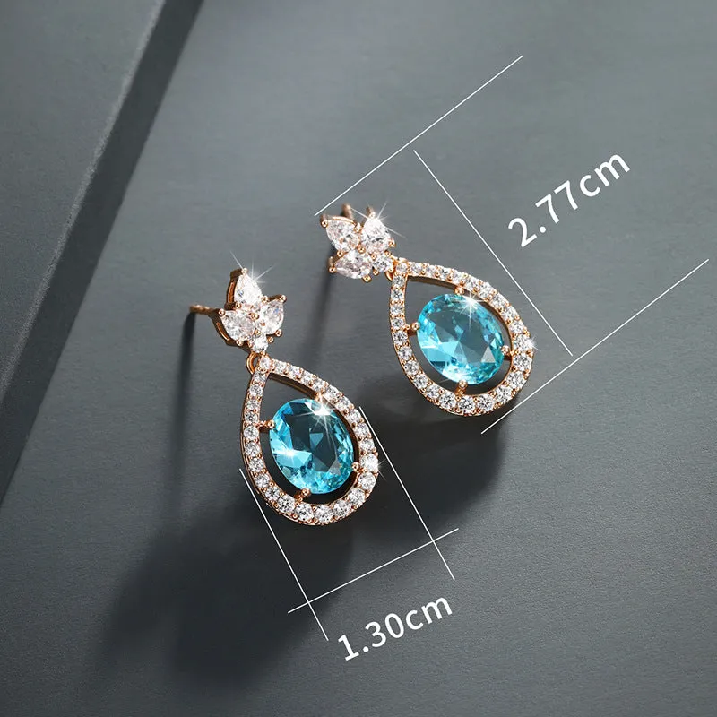 Light Luxury Fashion Earrings Women's French Retro Niche Water Drop Imitation Colorful Treasure High-end Exquisite Earrings