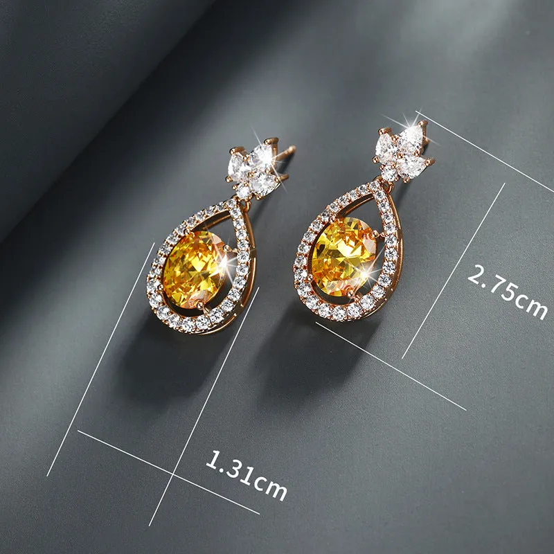 Light Luxury Fashion Earrings Women's French Retro Niche Water Drop Imitation Colorful Treasure High-end Exquisite Earrings