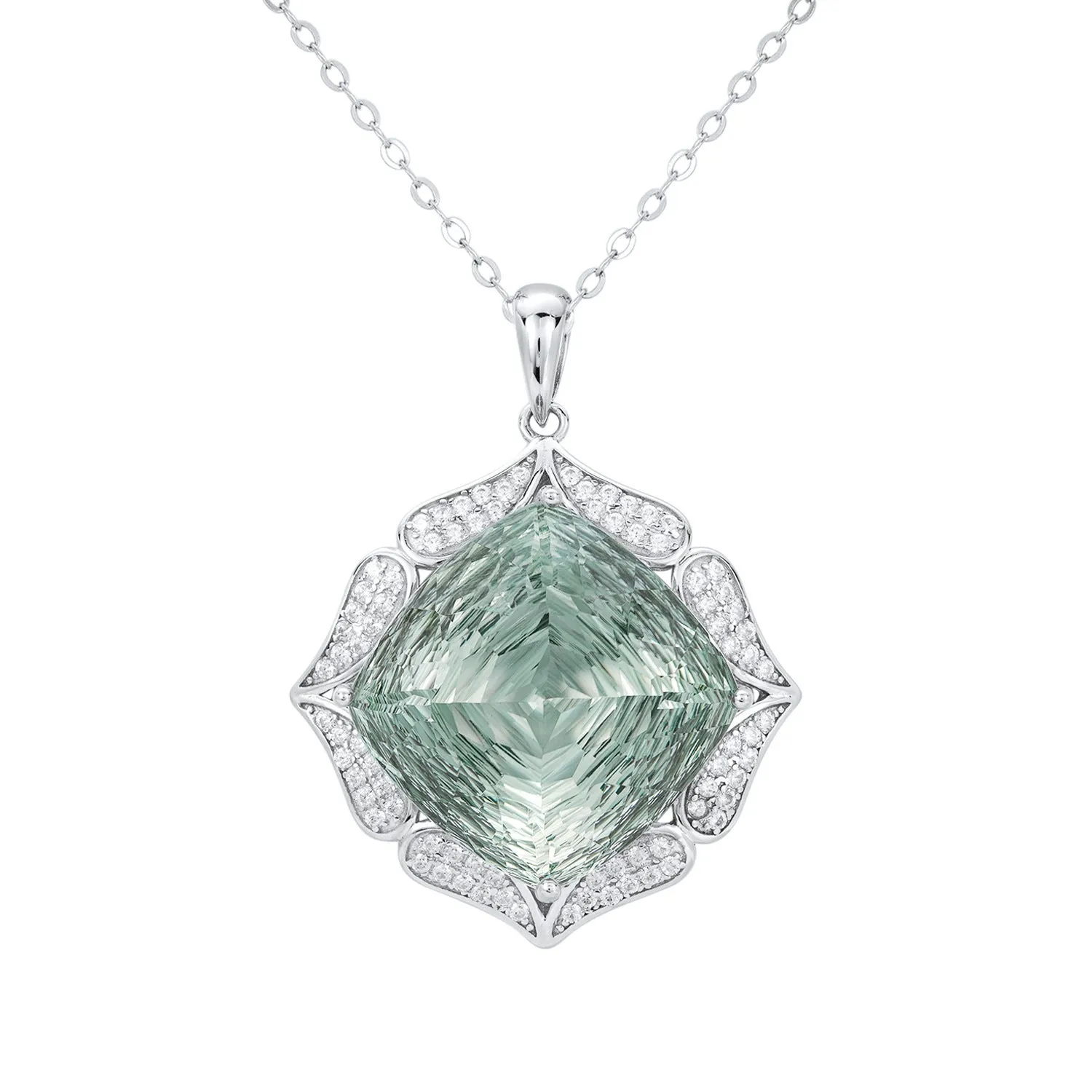 Luxury S925 Silver Set Large Natural Green Crystal Pendant High-grade Jewelry