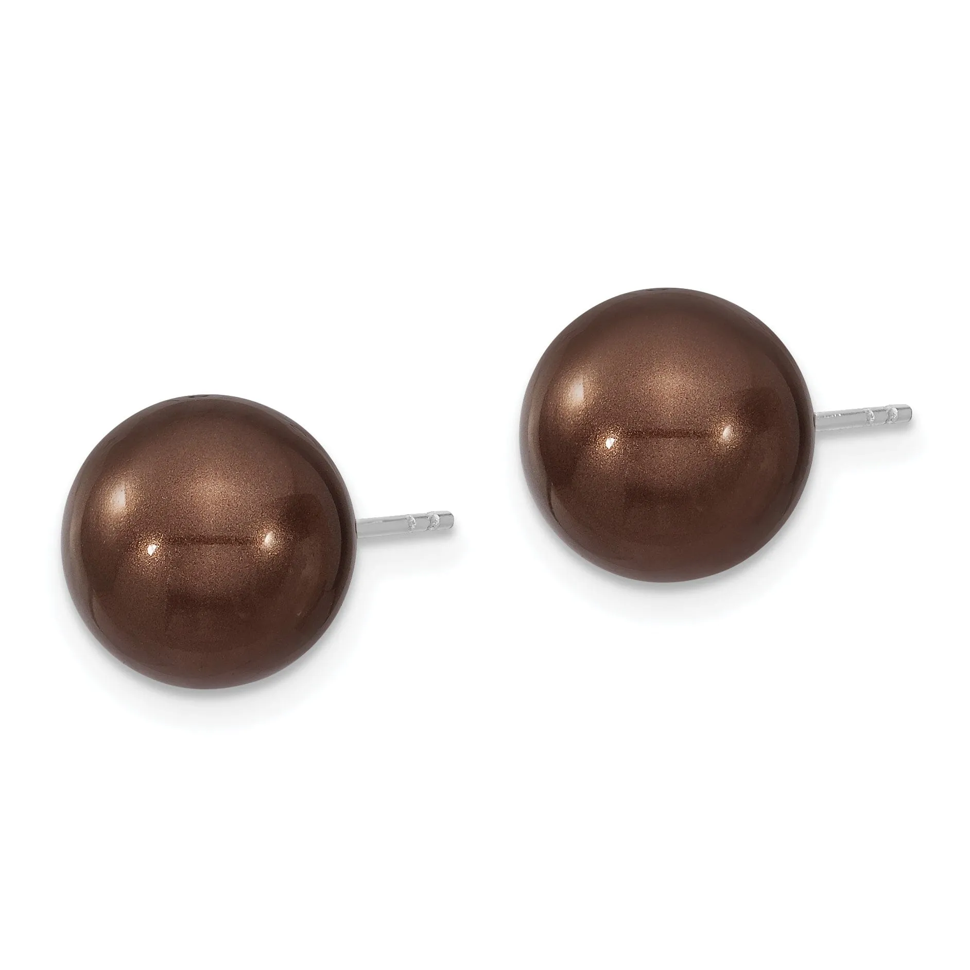 Majestik Round Brown Pearl Stud Earrings