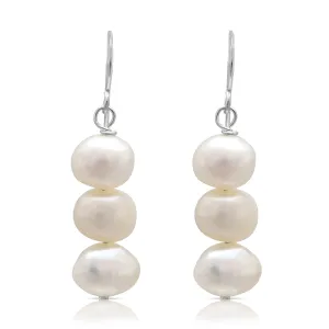 Margarita white irregular cultured freshwater pearl drop earrings