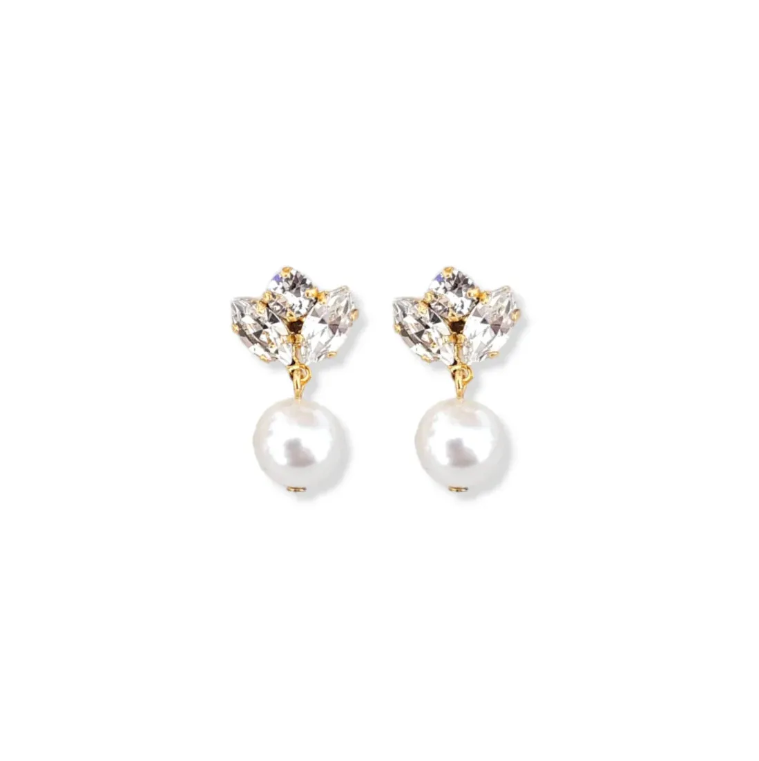 Mariah Pearl - Swarovski Pearl & Crystal Drop Bridal Earrings - Rhodium Plated