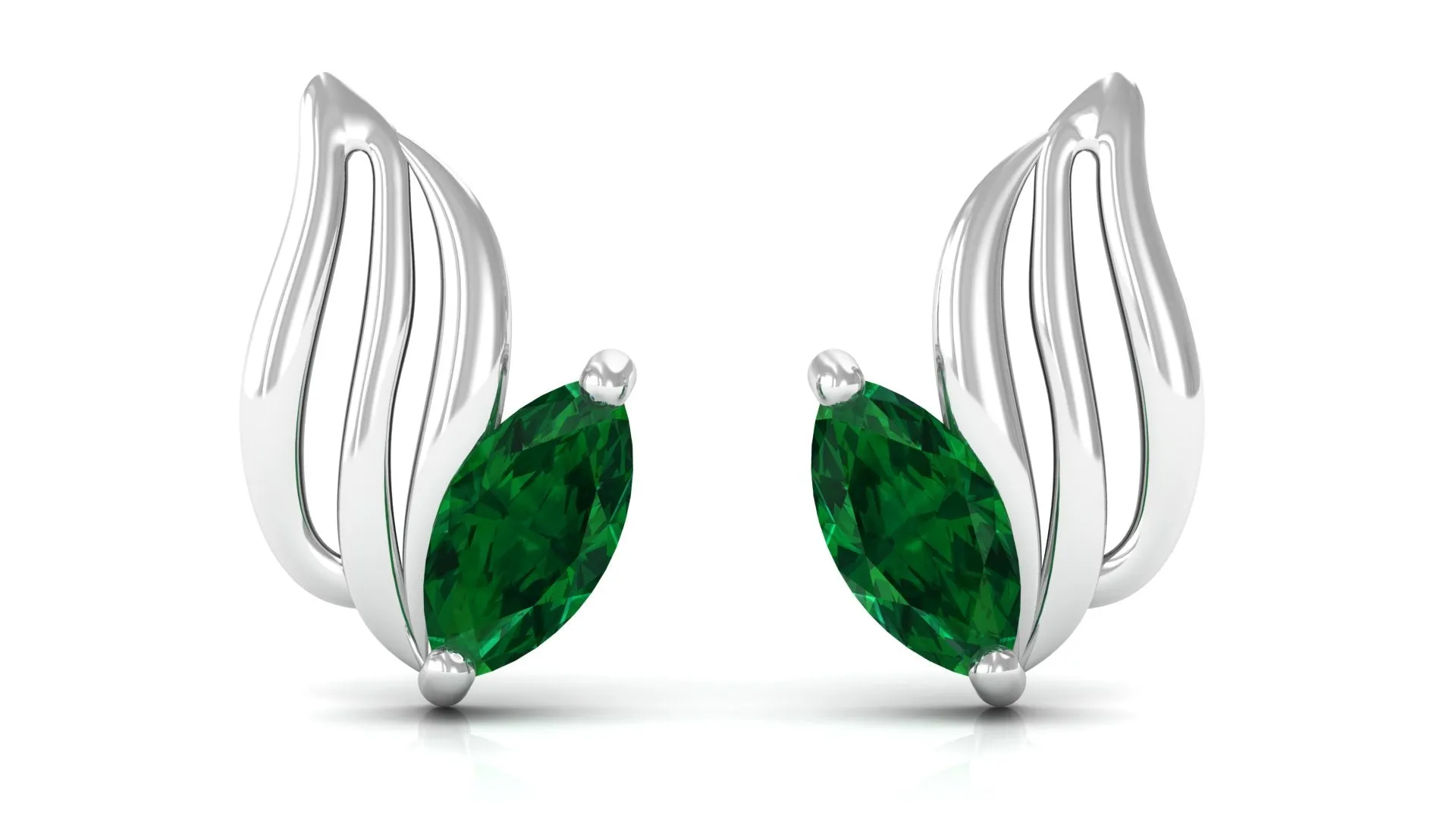 Marquise Shape Emerald Petal Stud Earrings with Screw Back