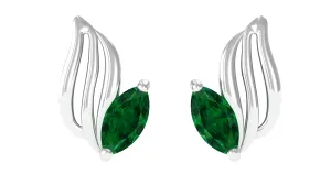 Marquise Shape Emerald Petal Stud Earrings with Screw Back