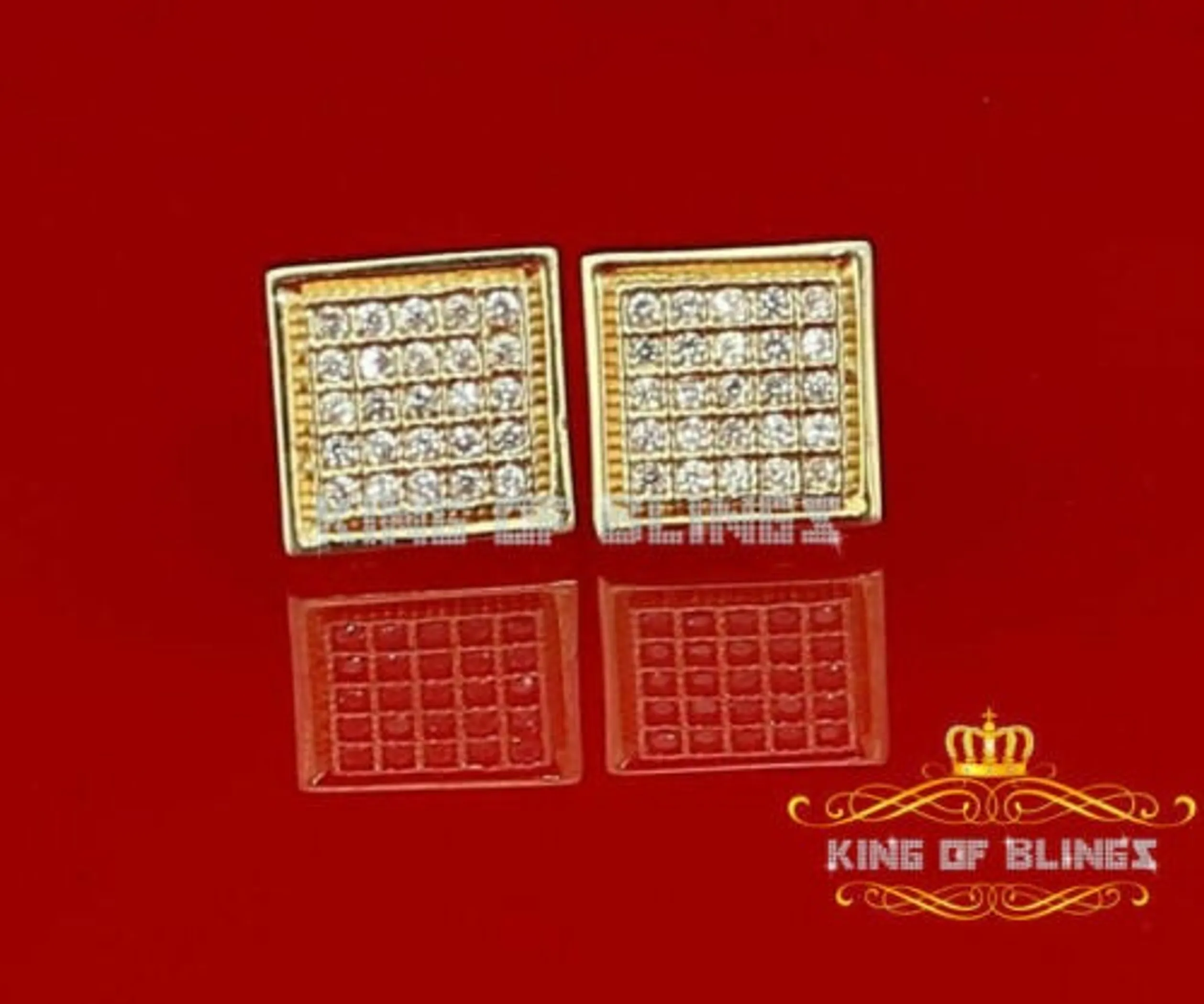 Men's Elegant Square Yellow Gold Sterling Silver Screw Back Hip Hop Stud Earrings