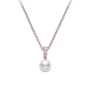 Mikimoto 18K Rose Gold Pearl & Diamond Pendant Necklace