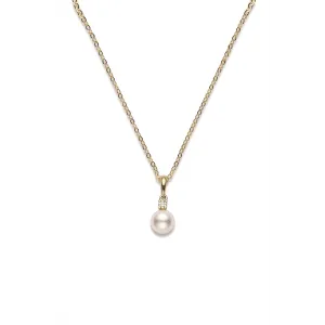 Mikimoto 18K Yellow Gold Cultured Akoya White Pearl & Diamond Pendant Necklace