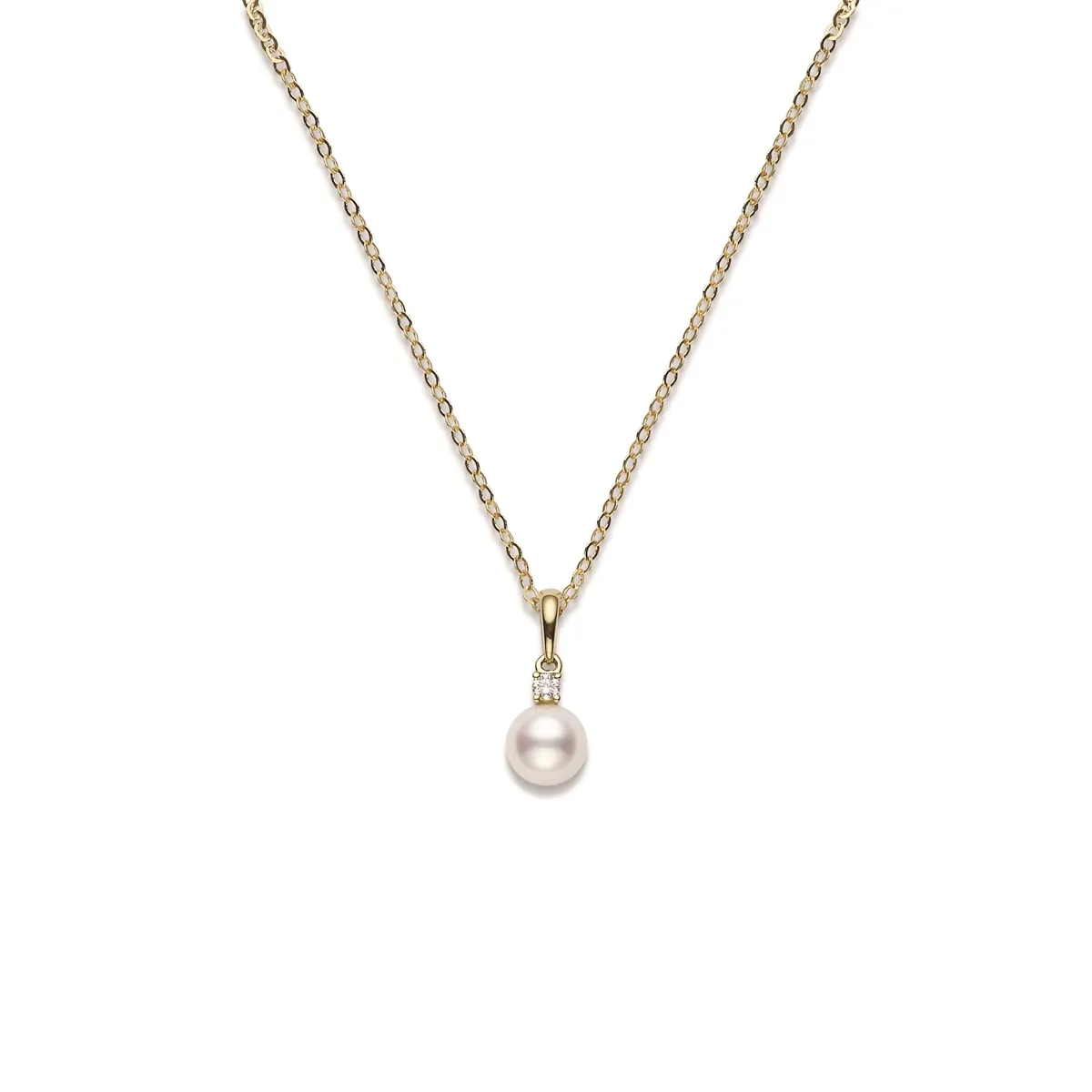 Mikimoto 18K Yellow Gold Cultured Akoya White Pearl & Diamond Pendant Necklace