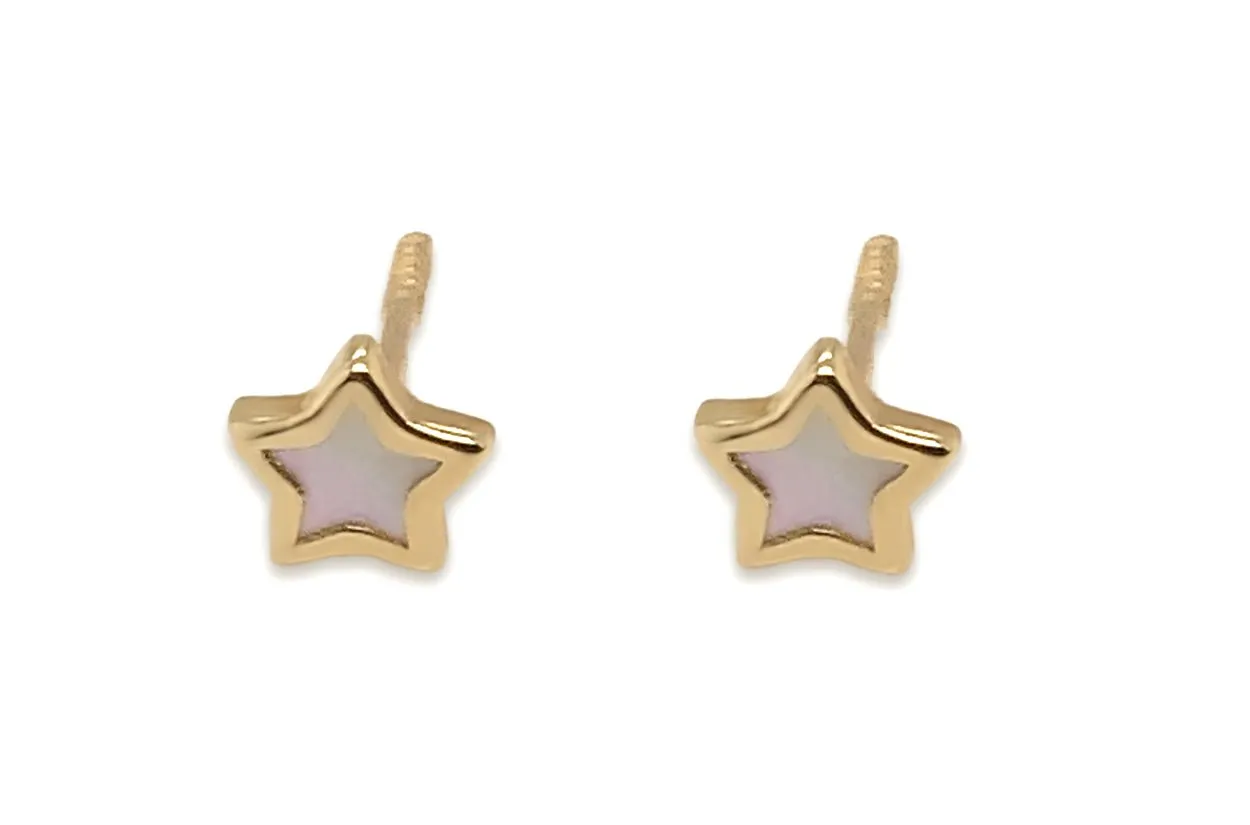 Mini Earrings 14kt Gold Mother of Pearl Stars Stud