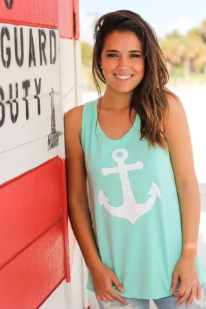 Mint Racerback Anchor Tank Top