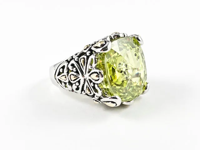 Modern Elegant Square Shape Peridot CZ Unique Band Brass Ring