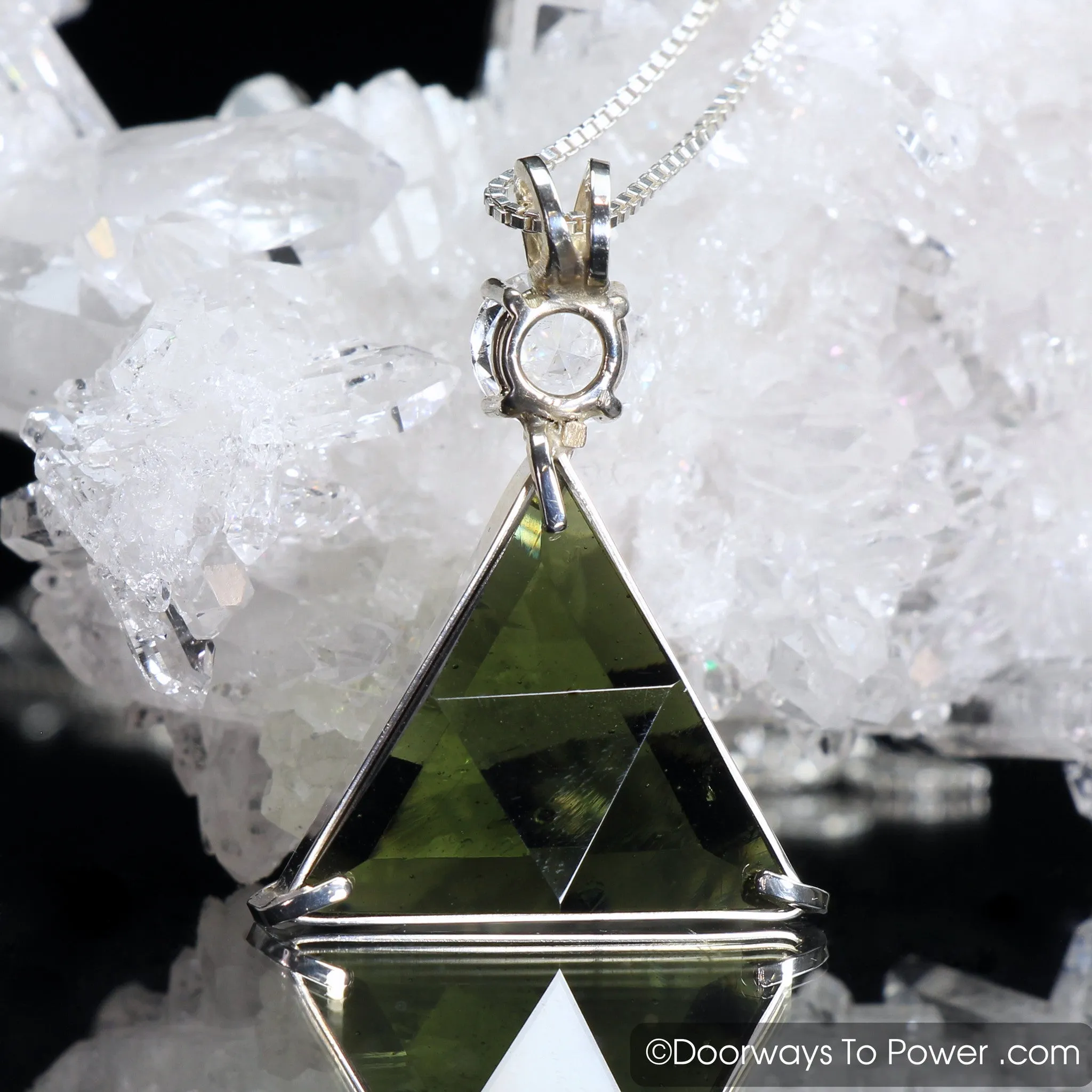 Moldavite & Danburite Star of David Triangle Pendant (RARE)