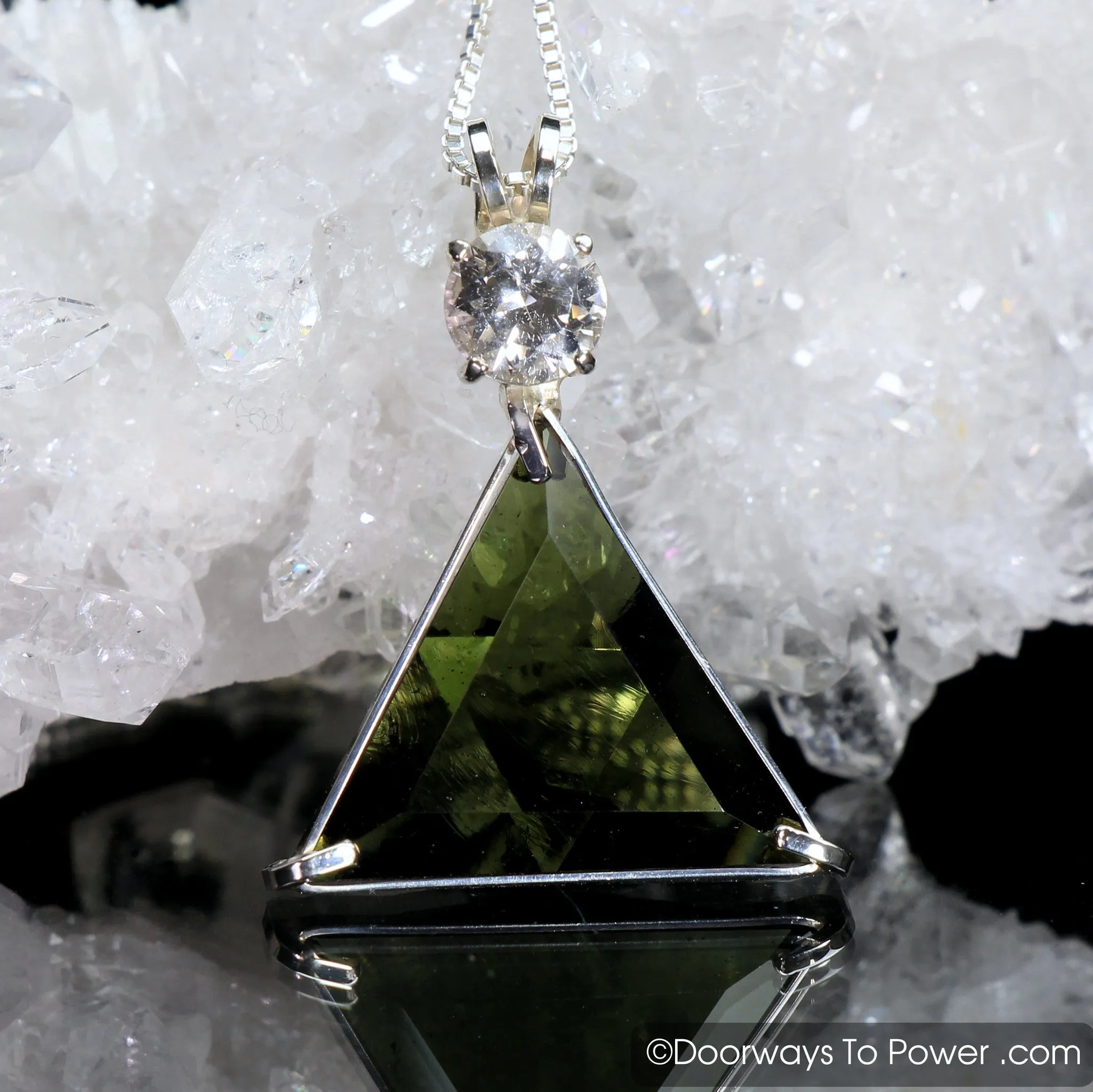 Moldavite & Danburite Star of David Triangle Pendant (RARE)