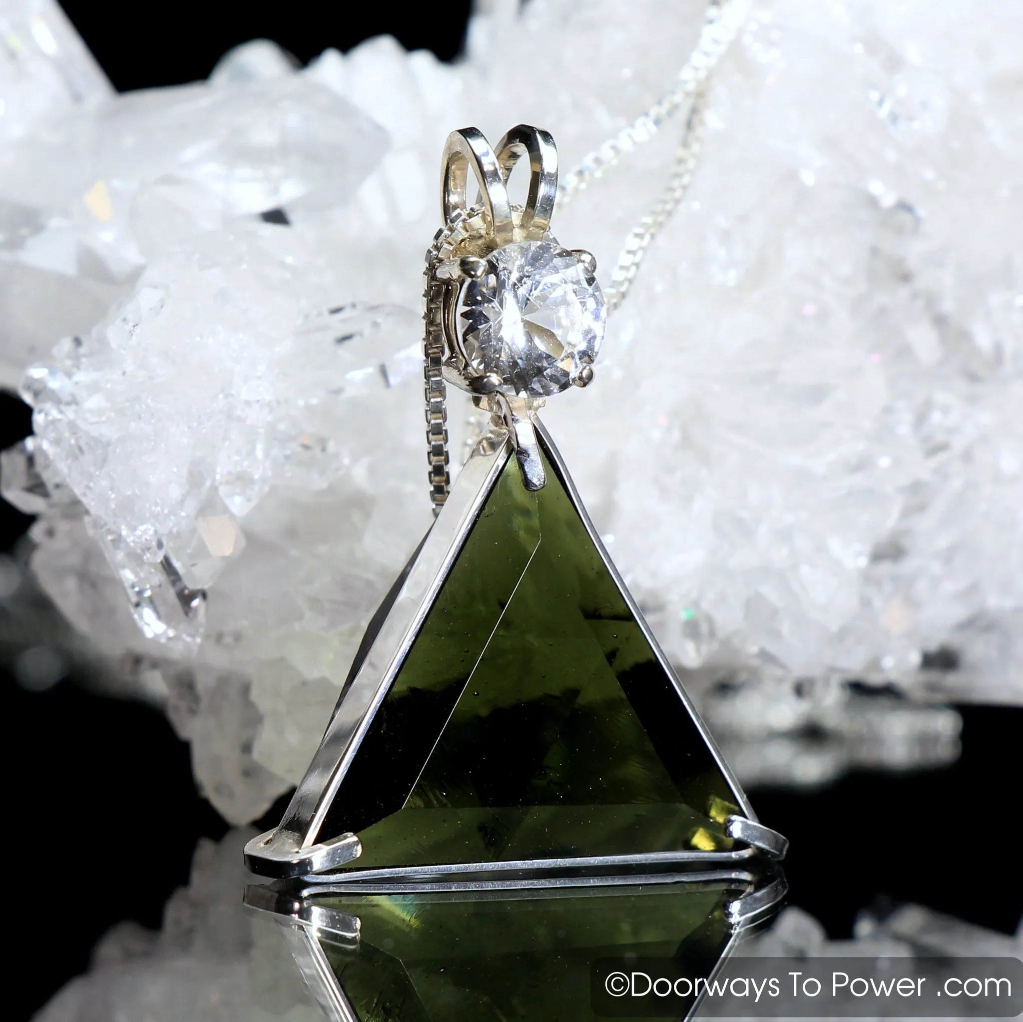 Moldavite & Danburite Star of David Triangle Pendant (RARE)