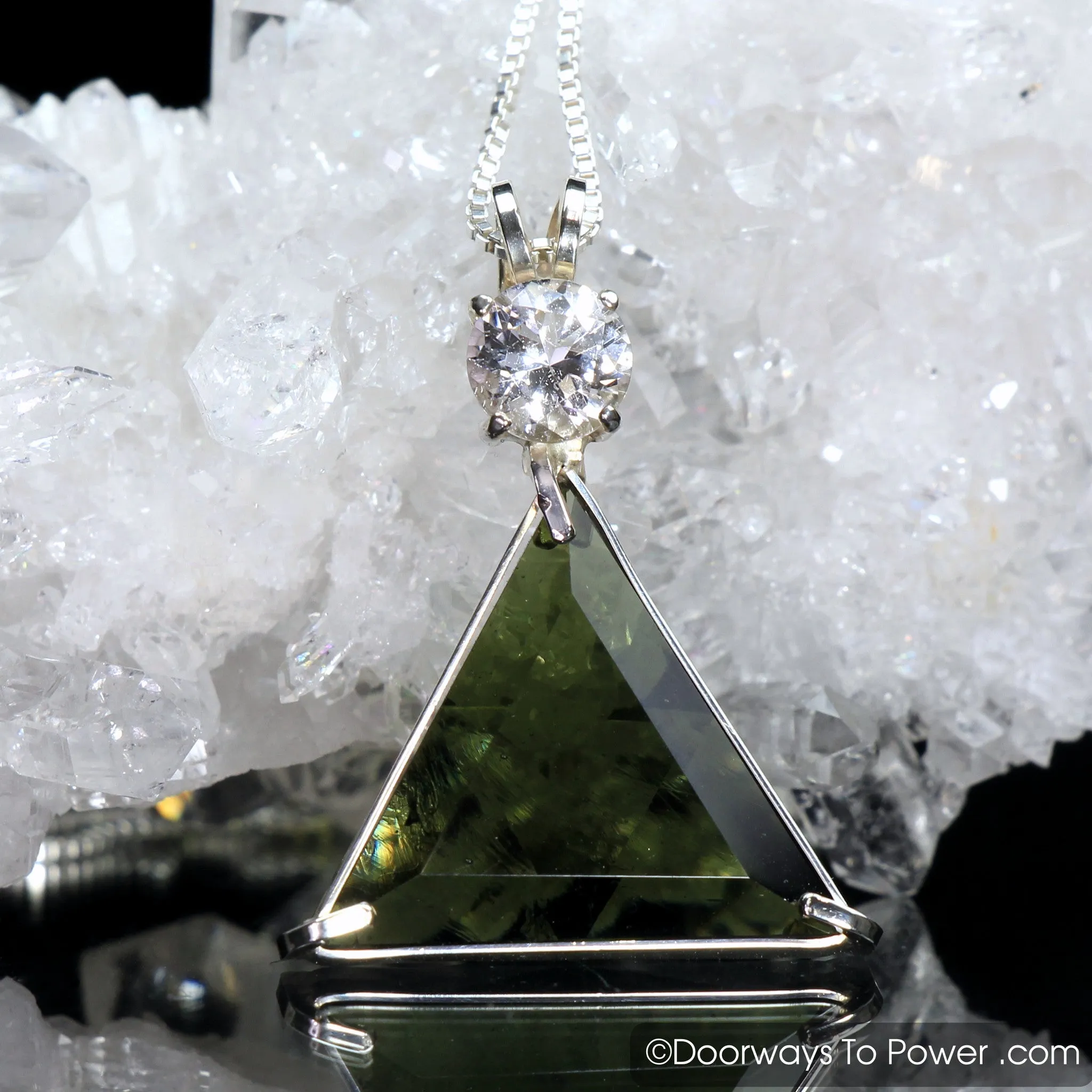 Moldavite & Danburite Star of David Triangle Pendant (RARE)