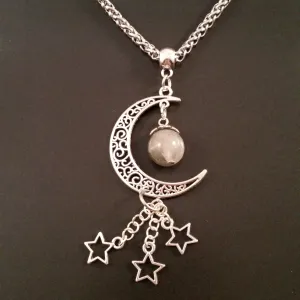 Moon Necklace Silver Labradorite Celestial Stars