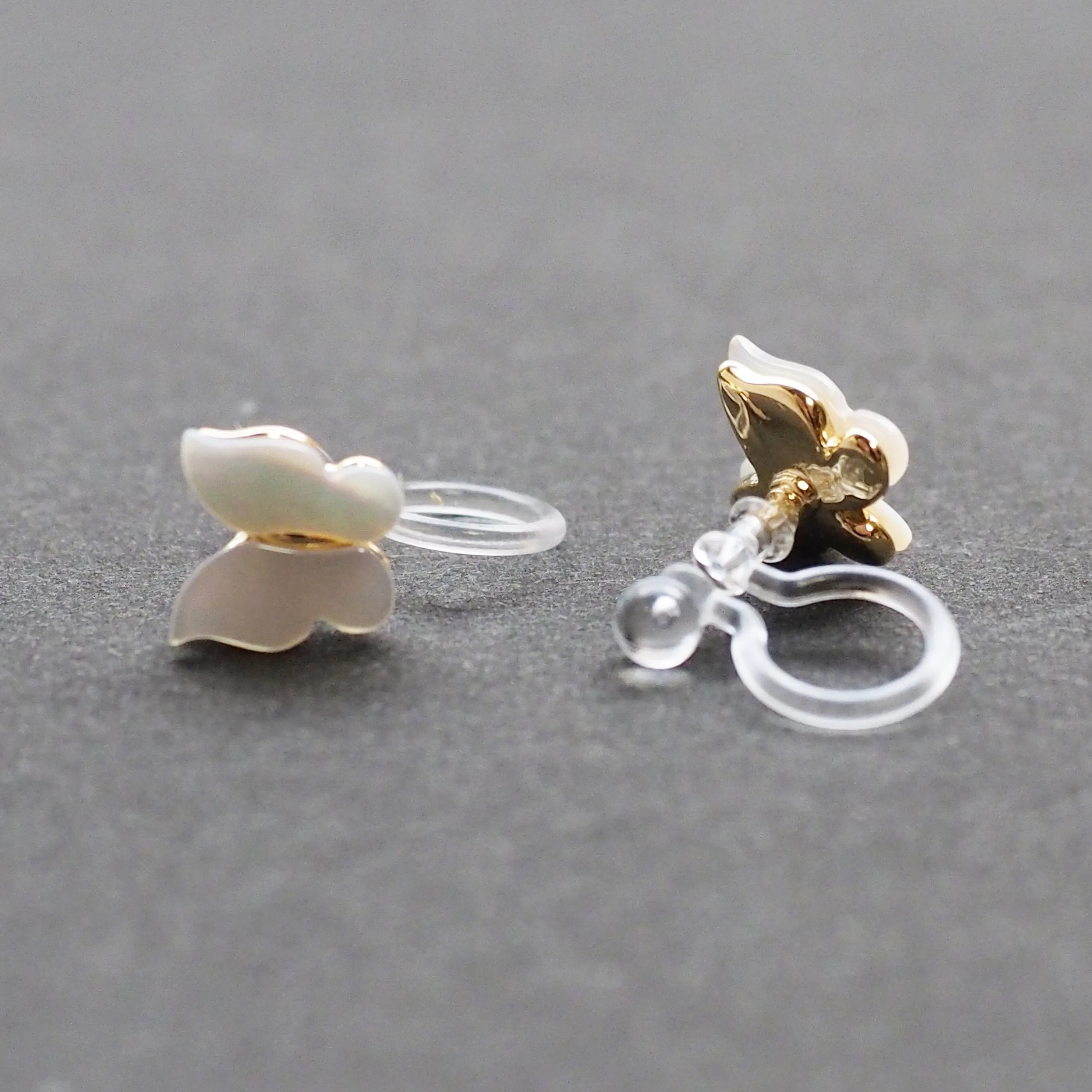 Mother Of Pearl Butterfly Invisible Clip On Stud Earrings (Gold tone)