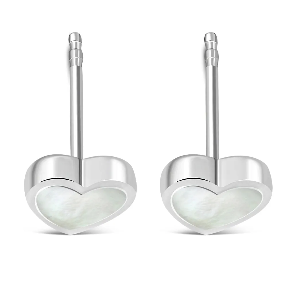 Mother of Pearl Heart Stud Silver Earrings