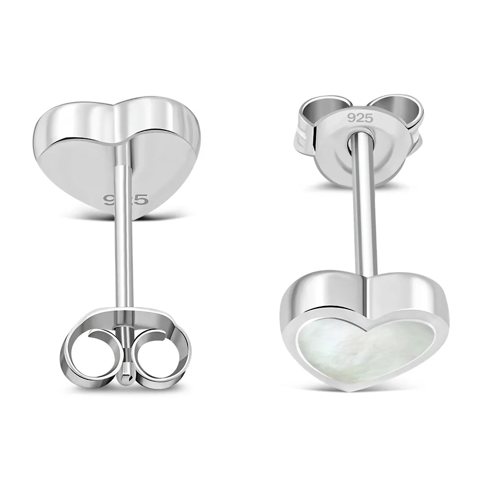 Mother of Pearl Heart Stud Silver Earrings