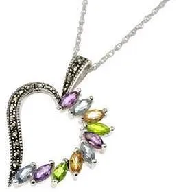 Multi-Gemstone Silver Heart Pendant