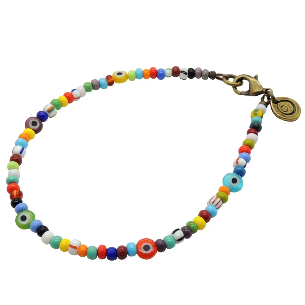 Multicolour Mini Evil Eye Charm Balagan Glass Bead Anklet