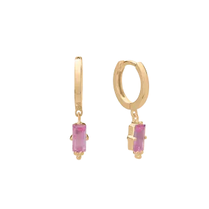 MURKANI Hanging Baguette Huggie PINK QUARTZ GOLD