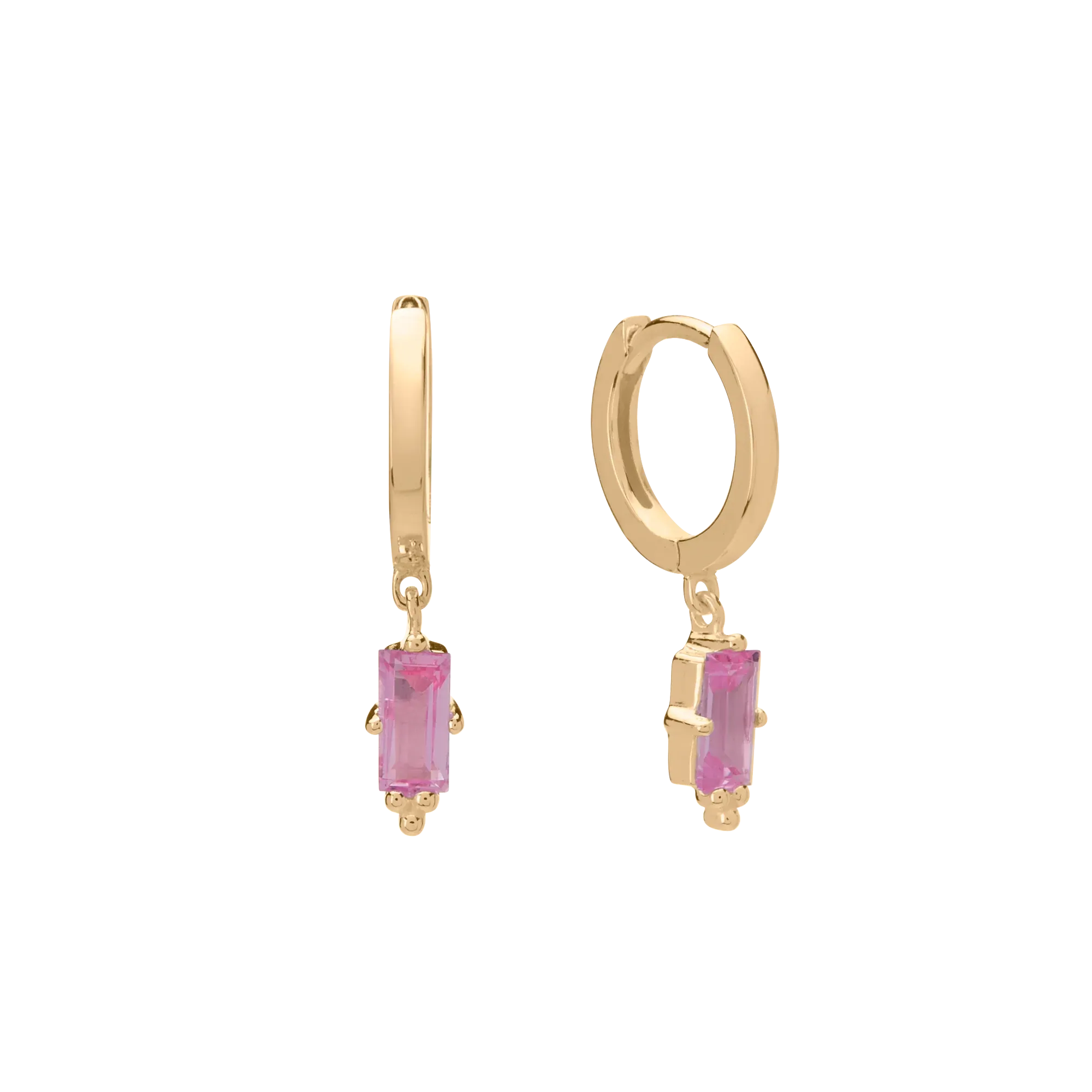 MURKANI Hanging Baguette Huggie PINK QUARTZ GOLD