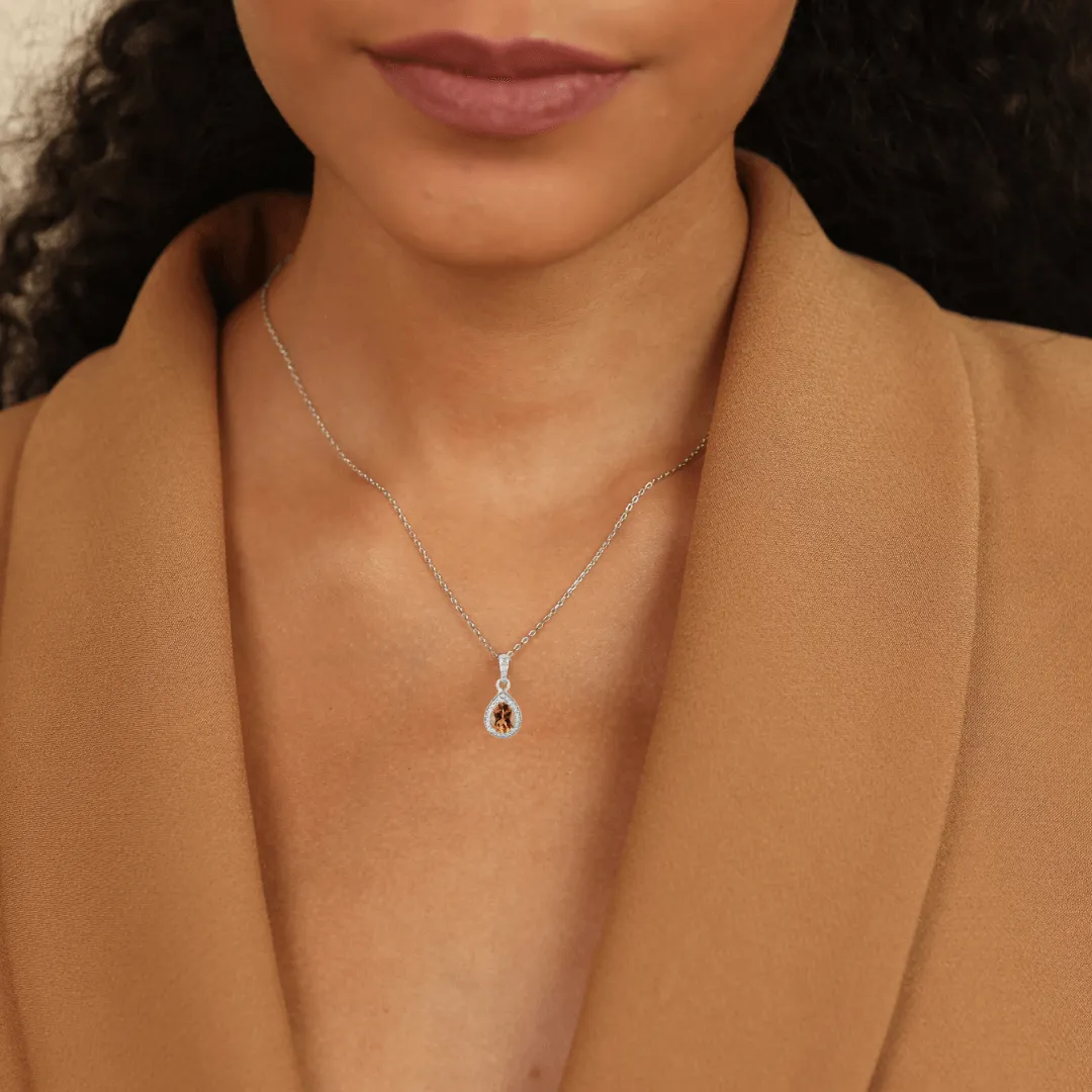 Natural Citrine Teardrop Pendant Necklace