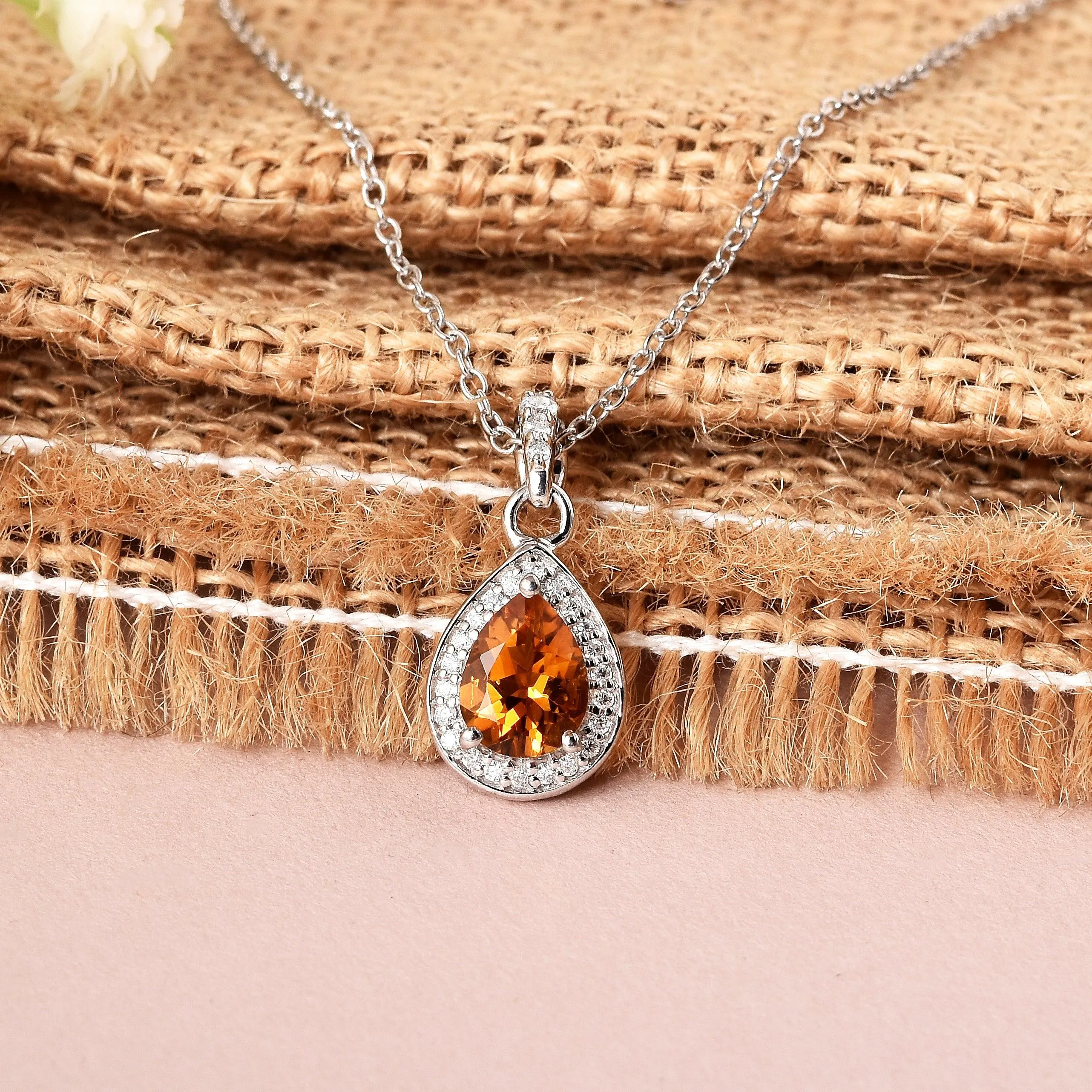 Natural Citrine Teardrop Pendant Necklace