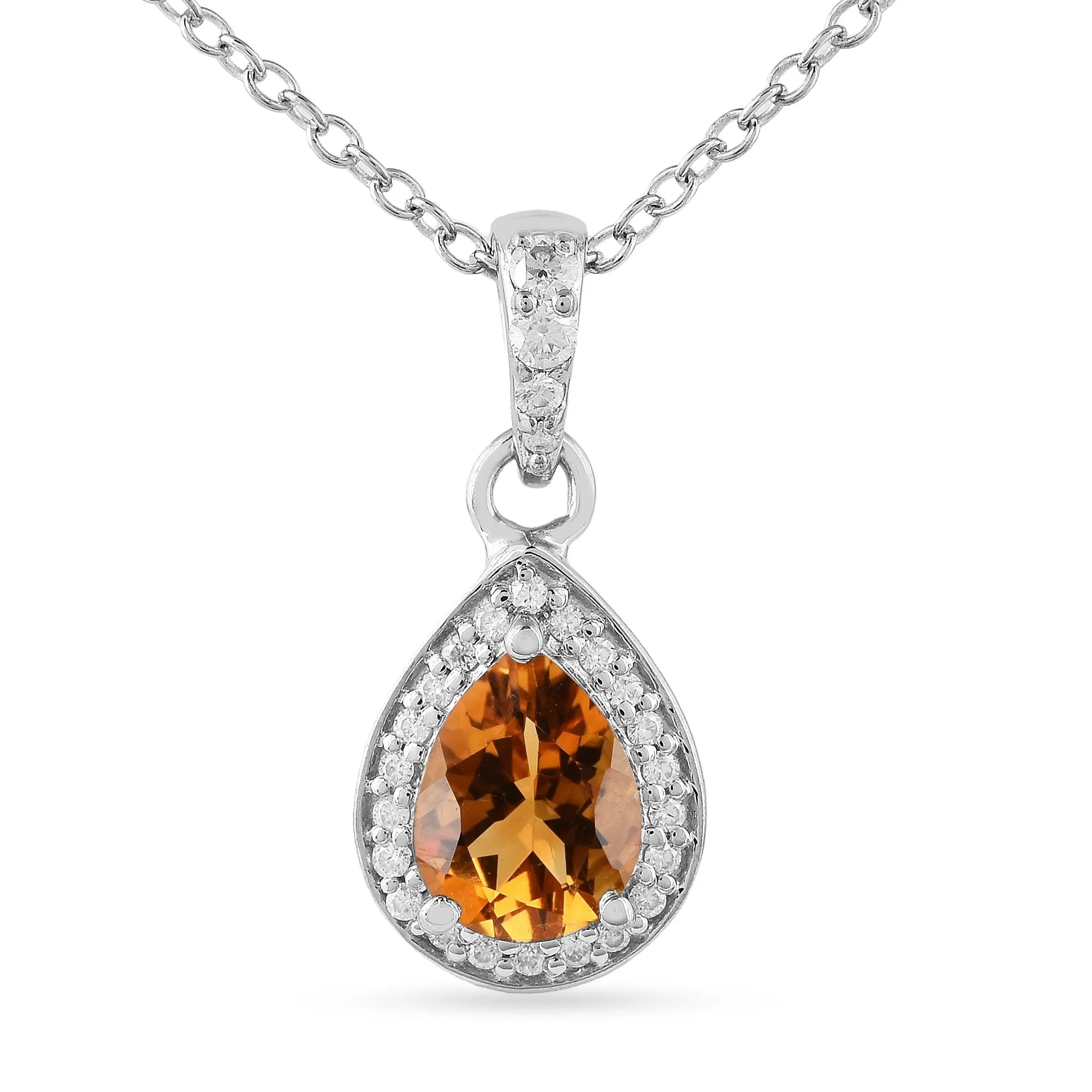 Natural Citrine Teardrop Pendant Necklace