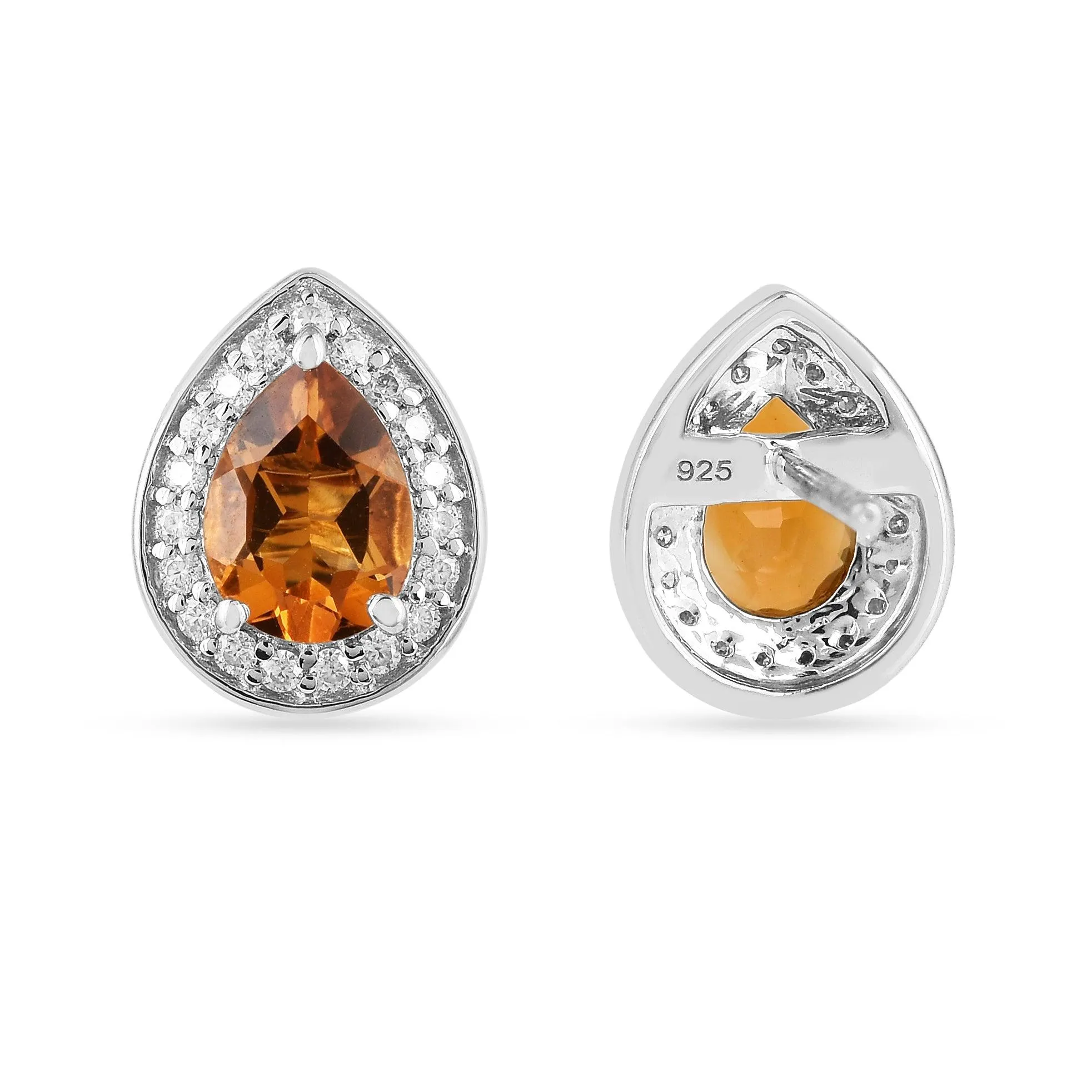 Natural Citrine Teardrop Stud Earrings