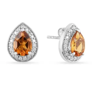 Natural Citrine Teardrop Stud Earrings