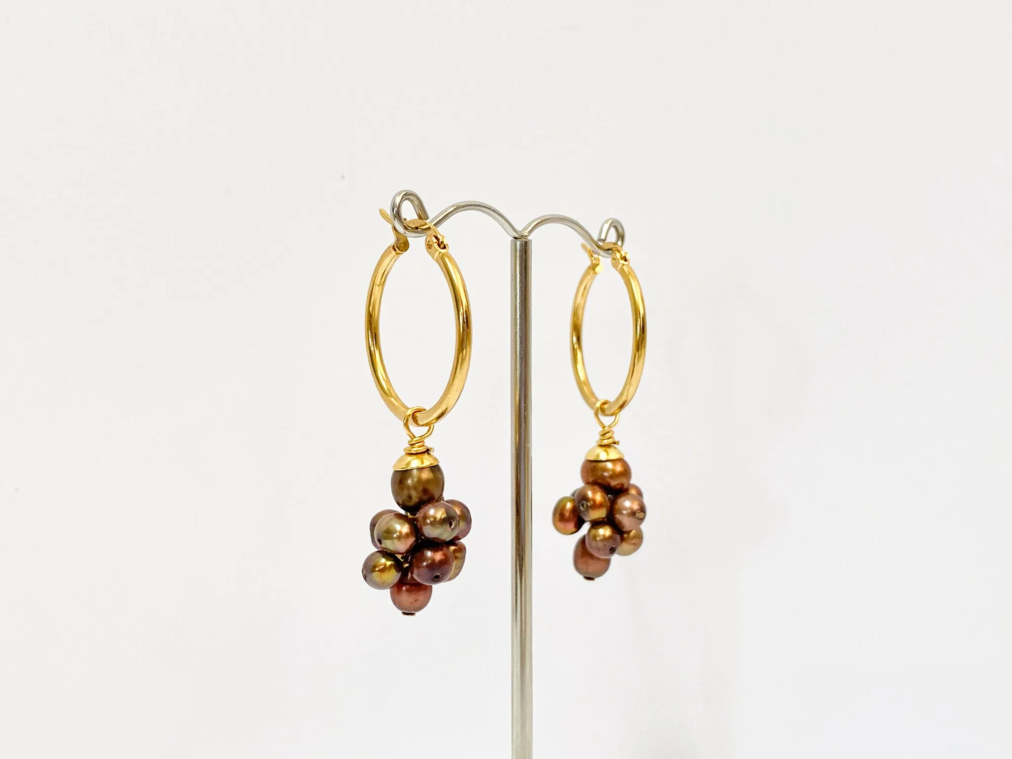 Natural Freshwater Bronze Grape Pearl Earrings