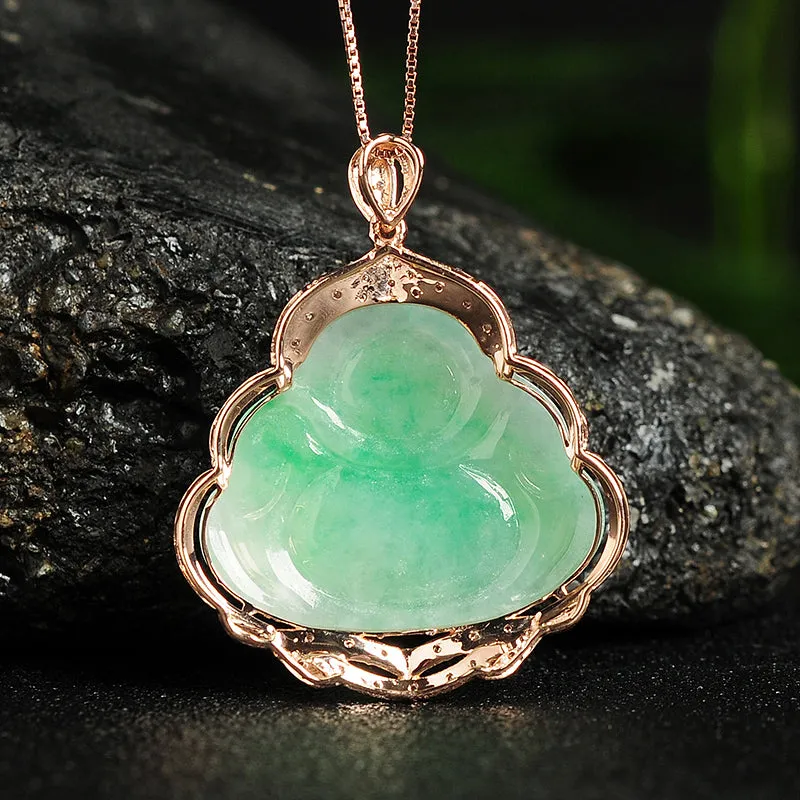 Natural Jade Pendant Jadeite Gold Buddha Pendant PT64